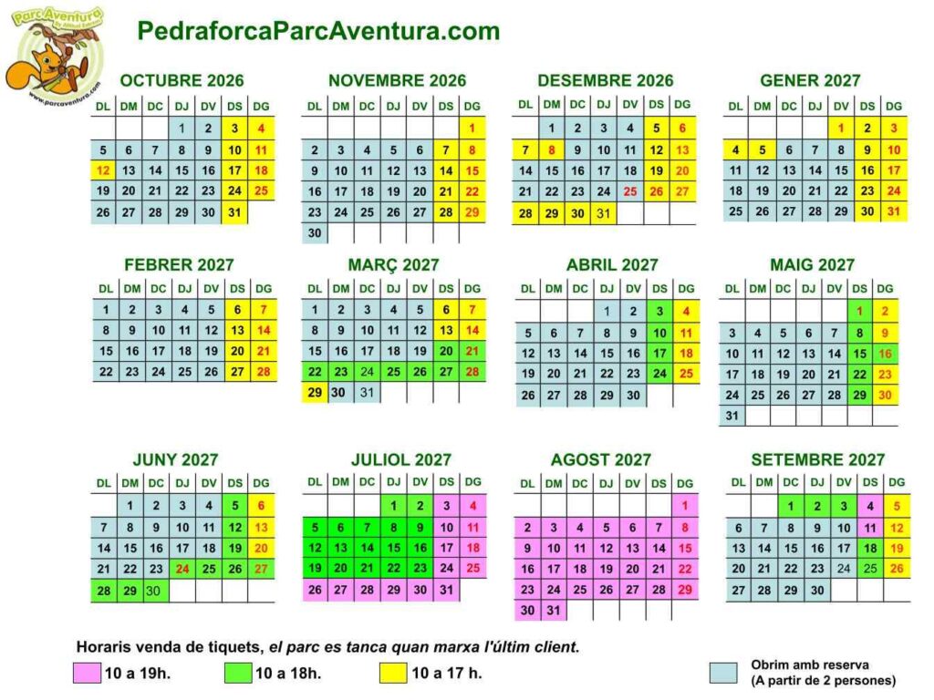 calendari pedraforca parc aventura
